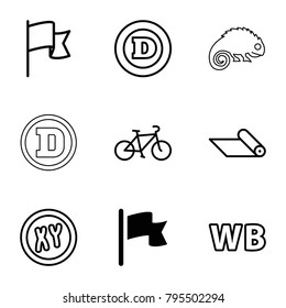 Logotype icons. set of 9 editable outline logotype icons such as flag, d letter, xy, wb, carpet, bicycle