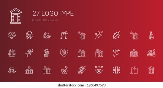 logotype icons set. Collection of logotype with electronic, tiger, branch, swan, cabin, cabins, swans, dove, lion, oak leaf, vacuum cleaner. Editable and scalable logotype icons.