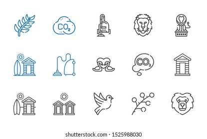 logotype icons set. Collection of logotype with lion, branch, dove, cabins, cabin, co, swans, vacuum cleaner. Editable and scalable logotype icons.