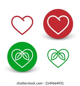 El logotipo ilustra el corazón rojo y el corazón verde con hojas. Ilustración vectorial.