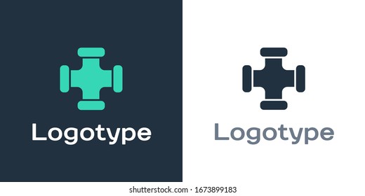 Logotipo Icono de tubería metálica de la industria aislado en fondo blanco. Piezas de tubería de fontanería de diferentes formas. Elemento de plantilla de diseño del logotipo.  Ilustración vectorial