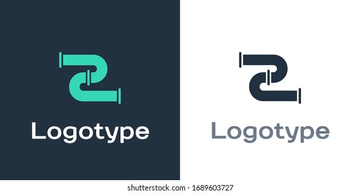 Logotype Industry metallic pipe icon isolated on white background. Plumbing pipeline parts of different shapes. Logo design template element. Vector Illustration