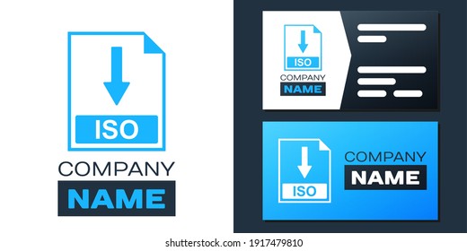 Logotype ISO file document icon. Download ISO button icon isolated on white background. Logo design template element. Vector.