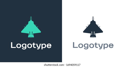 Logotype Jet fighter icon isolated on white background. Military aircraft. Logo design template element. Vector Illustration