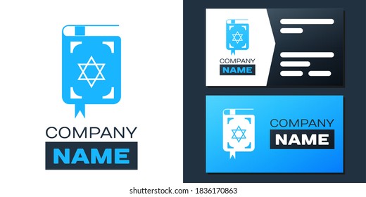 Logotype Jewish torah book icon isolated on white background. Book of the Pentateuch of Moses. On the cover of the Bible is the image of the Star of David. Logo design template element. Vector.