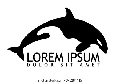 Logotype with jumping grampus under example text in black and white style