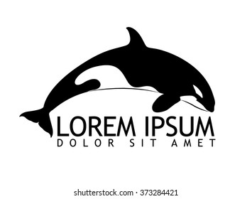 Logotype with jumping grampus under example text in black and white style