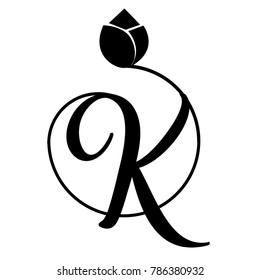 Logotype. K letter with stylized lily bud. Abstract trendy letter vector design template elements for your application or corporate identity.