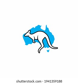 Canguro de Logotipo moldeado en el vector de diseño de mapas de australia
