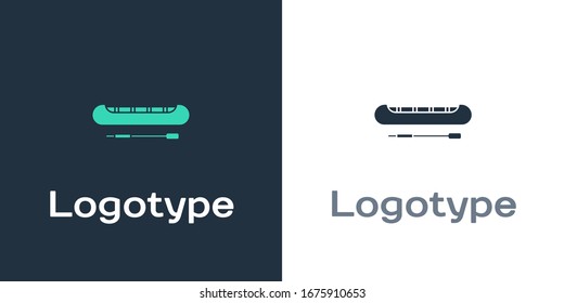 Logotype Kayak and paddle icon isolated on white background. Kayak and canoe for fishing and tourism. Outdoor activities. Logo design template element. Vector Illustration