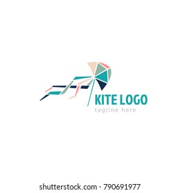 Logotype kite, logo vector for game studio, shops, store toys, kids centre