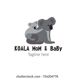 Logotype koala mom and baby template, mascot, character for shop, magazines, store, club for future parents, toy, children's center, clothes. Logo vector illustration