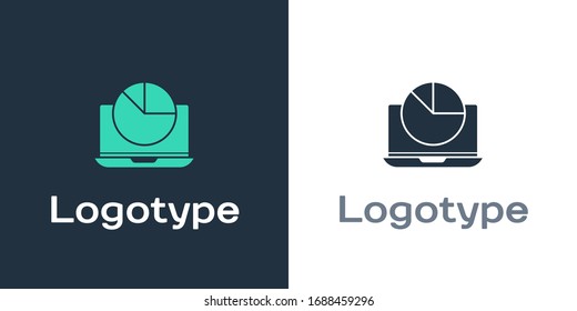 Logotype Laptop with graph chart icon isolated on white background. Report text file icon. Accounting sign. Audit, analysis, planning. Logo design template element. Vector Illustration