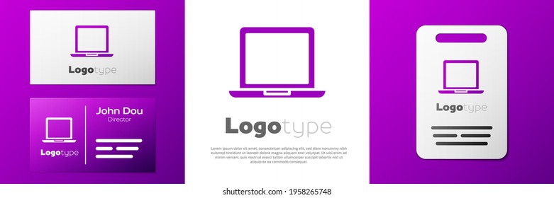 Logotype Laptop icon isolated on white background. Computer notebook with empty screen sign. Logo design template element. Vector Illustration