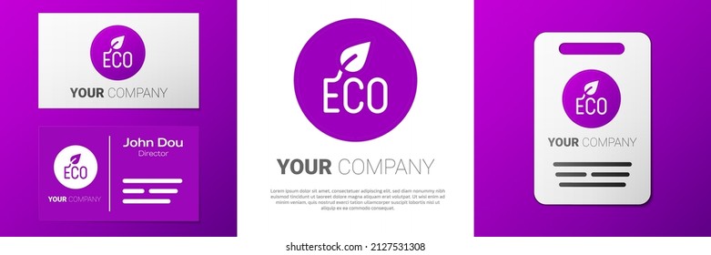 Logotype Leaf Eco symbol icon isolated on white background. Banner, label, tag, logo, sticker for eco green. Logo design template element. Vector