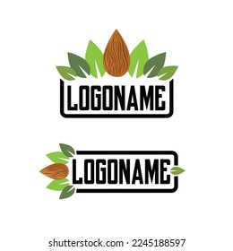 Logotype with leafs and nuts, for healthy food shop or company which sales natural products, nuts or vegan good. Includes two types of composition: full and simplified horizontal