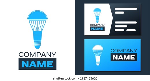 Logotype LED light bulb icon isolated on white background. Economical LED illuminated lightbulb. Save energy lamp. Logo design template element. Vector.