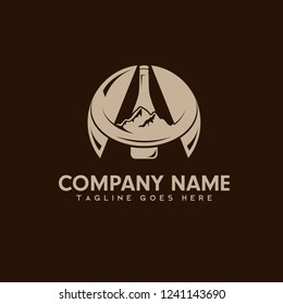 logotype letter A abstract, mountains and bottles, cool logo for the beverage industry and wineries