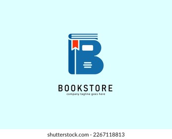 logotype letter b. cover book with marker ribbon design for bookstore, book company, publisher, encyclopedia, library, education logo concept