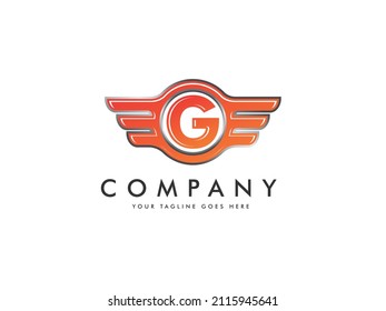 letra de logotipo G circunferencia aislada y ala . Diseño vectorial de tipo locomotor alfabético