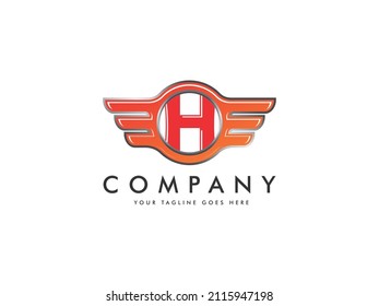 letra de logotipo H circunferencia aislada y ala . Diseño vectorial de tipo locomotor alfabético