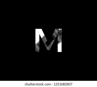Logotype Letter M Zebra Lines Stripes Wave Monogram Design Vector
