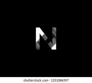 Logotype Letter N Zebra Lines Stripes Wave Monogram Design Vector