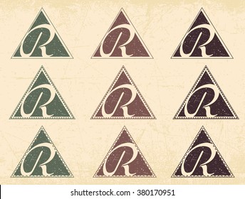 Logotype of the letter R in retro style with a diversity of ideas and forms are in different colors and different design.