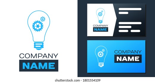 Logotype Light bulb and gear inside icon isolated on white background. Innovation concept. Logo design template element. Vector.
