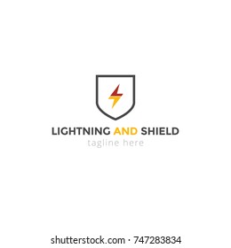 Logotype lightning and shield for fight, shop, sale, magazines, company, ship, product, sports, game... Logo vector illustration