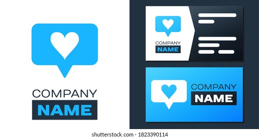 Logotipo Como e icono del corazón aislado en fondo blanco. Icono de notificación de contador.  Elemento de plantilla de diseño de logotipo. Vector.