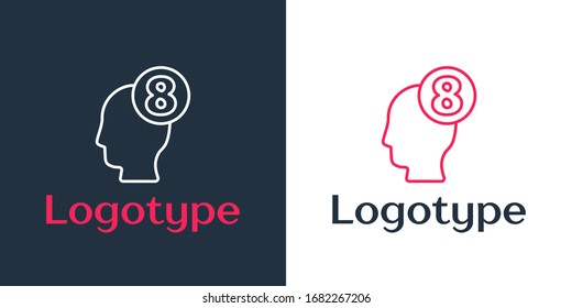 Logotype line 8 March in human head icon isolated on white background. International Happy Women Day. Logo design template element. Vector Illustration