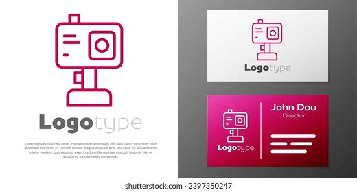 Logotype line Action extreme camera icon isolated on white background. Video camera equipment for filming extreme sports. Logo design template element. Vector