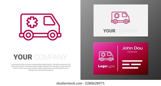 Logotype line Ambulance and emergency car icon isolated on white background. Ambulance vehicle medical evacuation. Logo design template element. Vector