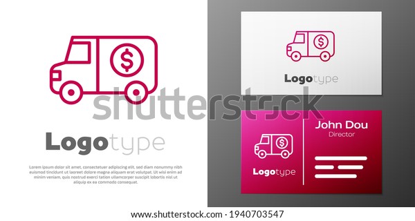 Logotype line Armored truck icon\
isolated on white background. Logo design template element.\
Vector