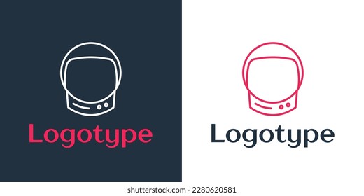 Logotype line Astronaut helmet icon isolated on white background. Logo design template element. Vector Illustration