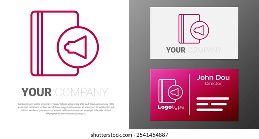 Logotype line Audio book icon isolated on white background. Book with headphones. Audio guide sign. Online learning concept. Logo design template element. Vector