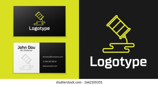 Logotype line Barrel oil leak icon isolated on black background. Logo design template element. Vector Illustration