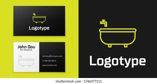 Logotype line Bathtub icon isolated on black background. Logo design template element. Vector Illustration