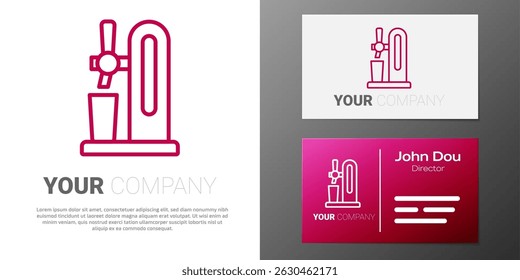 Logotype line Beer tap with glass icon isolated on white background. Logo design template element. Vector