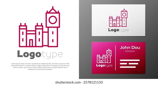 Logotype line Big Ben tower icon isolated on white background. Symbol of London and United Kingdom. Logo design template element. Vector