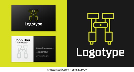 Logotype line Binoculars icon isolated on black background. Find software sign. Spy equipment symbol. Logo design template element. Vector Illustration
