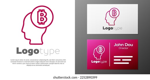 Logotype line Bitcoin think icon isolated on white background. Cryptocurrency head. Blockchain technology, digital money market, cryptocoin wallet. Logo design template element. Vector
