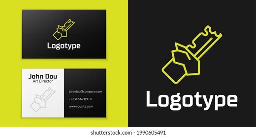Logotype line Bitten chocolate bar icon isolated on black background. Logo design template element. Vector