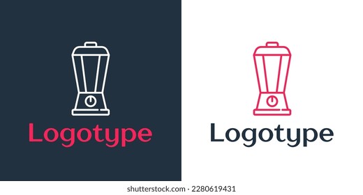 Línea de logotipo Icono de Blender aislado en fondo blanco. Mezclador eléctrico estacionario de cocina con tazón. Cocina suave, cóctel o zumo. Elemento de plantilla de diseño de logotipo. Vector