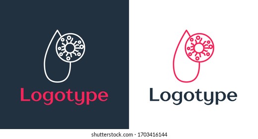 Logotype line Blood test and virus molecule coronavirus icon isolated on white background. Coronavirus, COVID-19. 2019-nCoV. Logo design template element. Vector Illustration