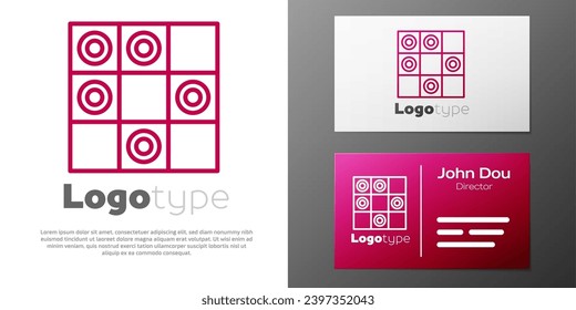 Logotype line Board game of checkers icon isolated on white background. Ancient Intellectual board game. Chess board. White and black chips. Logo design template element. Vector