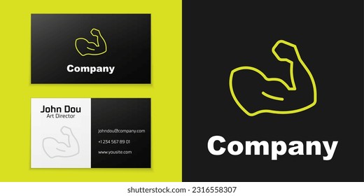 Logotype line Bodybuilder showing his muscles icon isolated on black background. Fit fitness strength health hobby concept. Logo design template element. Vector