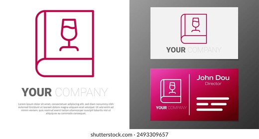 Logotype line Book about wine icon isolated on white background. Wine glass icon. Wineglass sign. Logo design template element. Vector