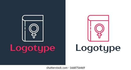 Logotype line Book about women icon isolated on white background. 8 March. International Happy Women Day. Logo design template element. Vector Illustration
